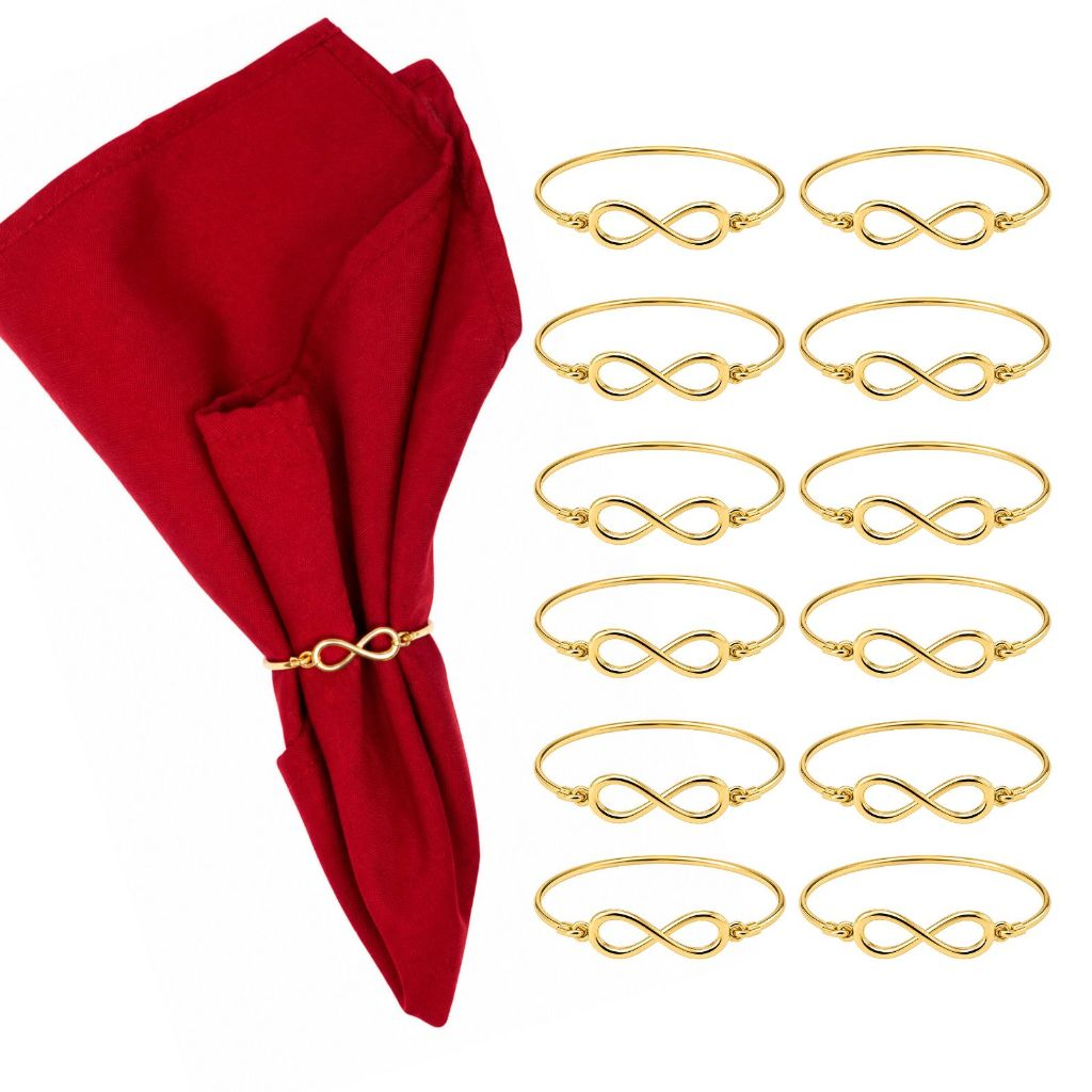 Kit 6 Anel Porta Guardanapo Infinito Dia dos Namorados Metal Dourado